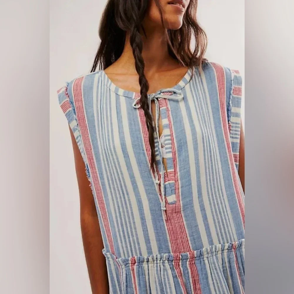 Free People XS We the Free Surf Stripe Maxi Top Tunic Dress Oversized